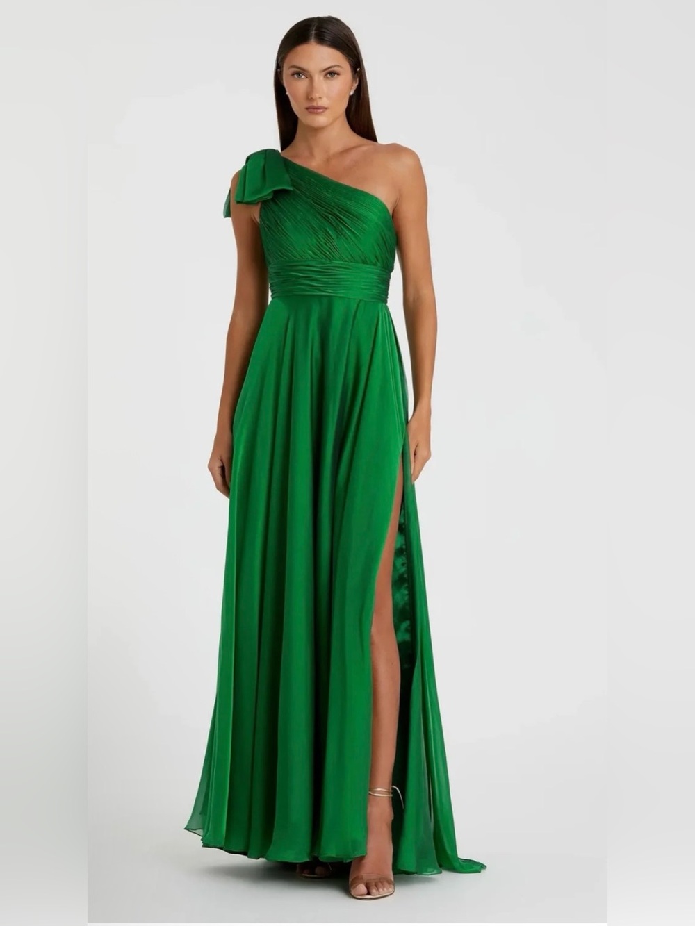 MAC DUGGAL NWT GREEN Emerald PLEATED ONE SHOULDER CHIFFON DRESS SZ 8 $398 Gala